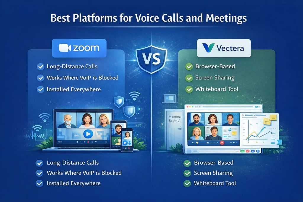 Comparison of Zoom and Vectera for voice calls and online meetings