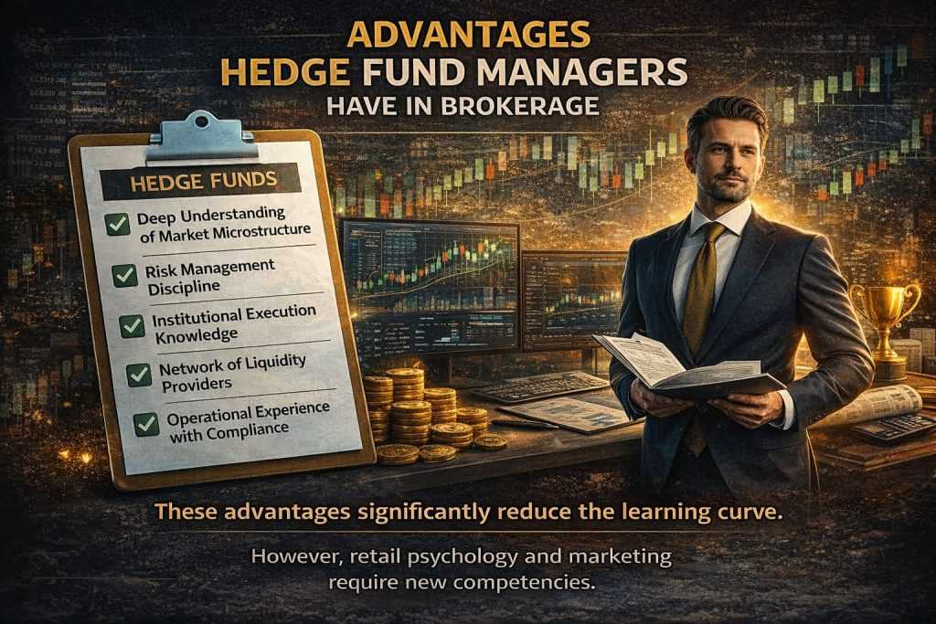 Advantages hedge fund managers bring to brokerage including market microstructure expertise, risk management discipline, institutional execution knowledge, and compliance experience.