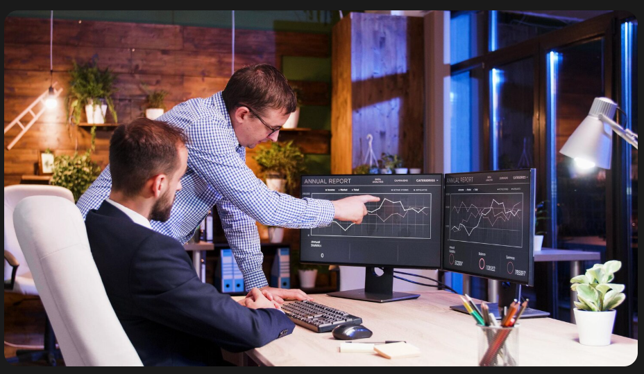 Forex broker team reviewing A-Book and B-Book execution model performance on trading dashboard