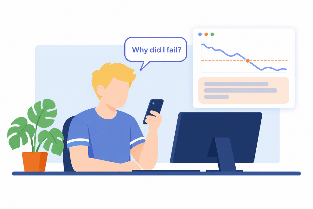Agentic Prop Firm CRM breach explainer answering a trader inside the Prop Dashboard